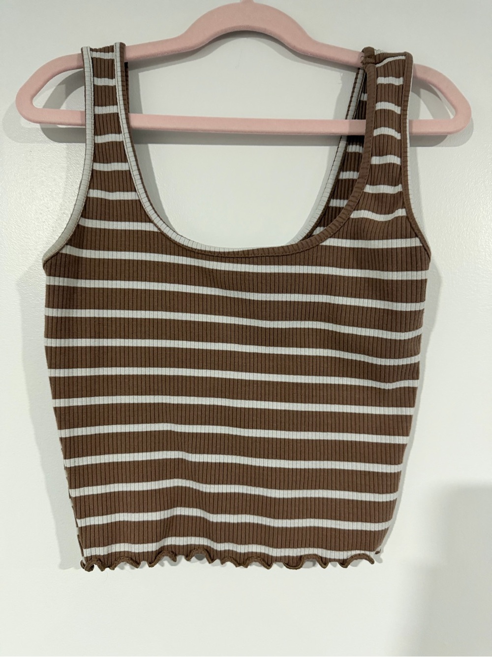 Striped Ribbed Tank Top - Brown & White